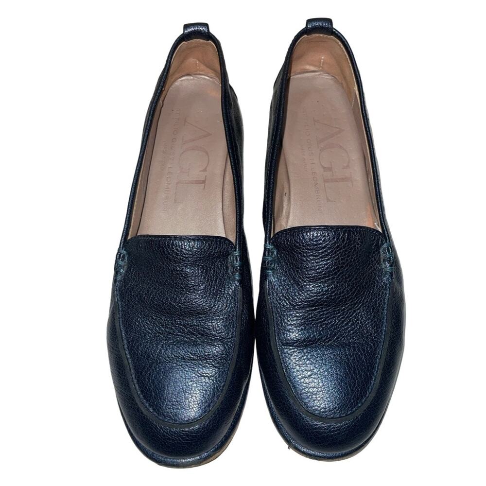 AGL Metallic Navy Blue Leather Loafers   Size: EU 38  US 8